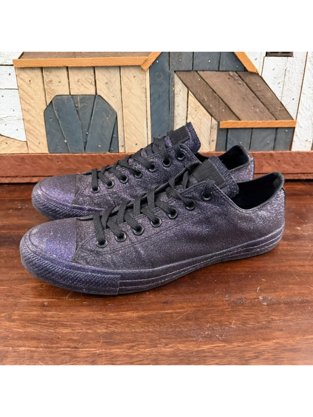 Converse Chuck Taylor All Star Low Glitter Black Purple Grape Mens 10 Womens 12